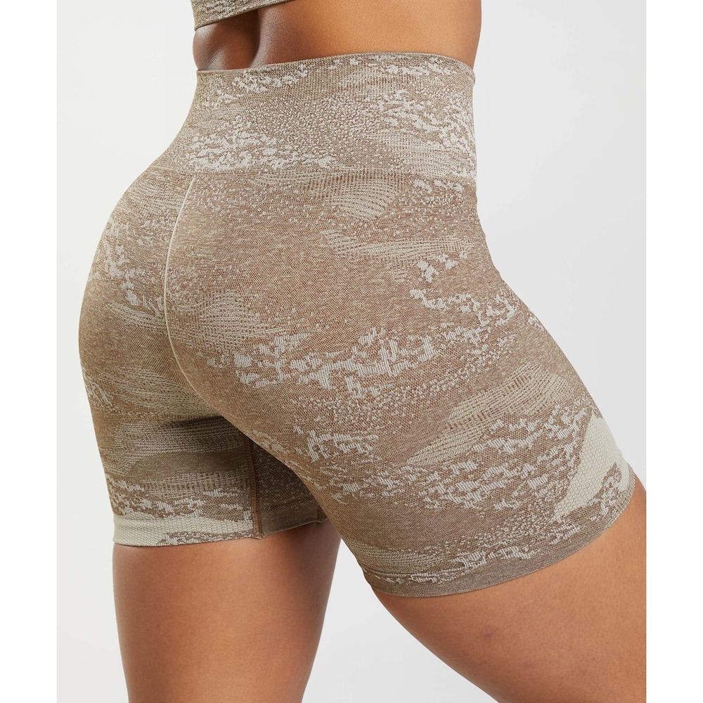 Gymshark Womens Adapt Camo Seamless Shorts S Brown Pebble Grey High Waist Biker